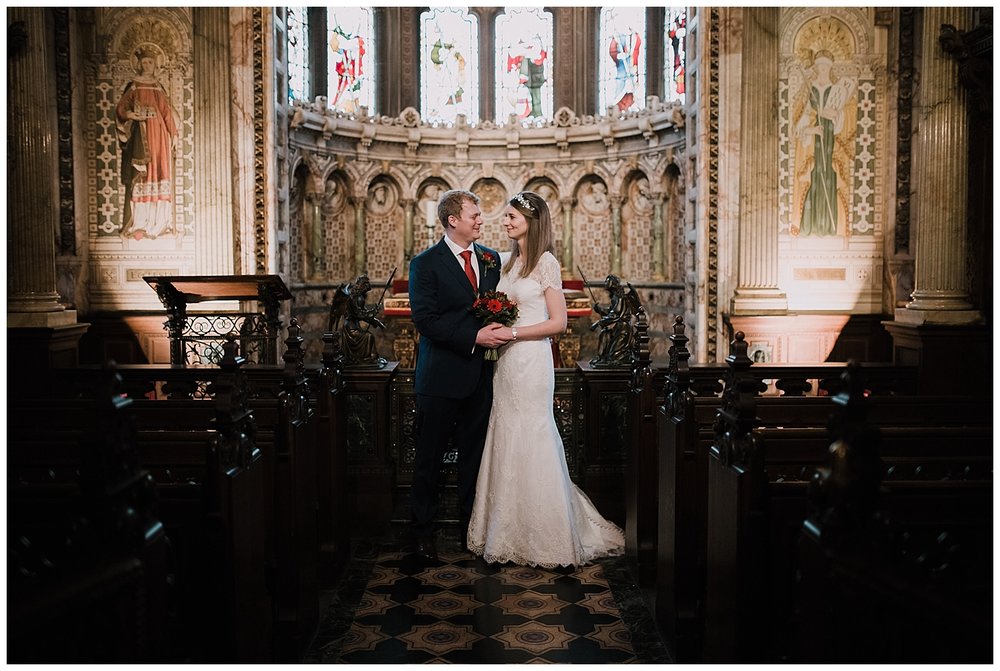  Bride and groom in the little chapel at their Crewe Hall wedding. 