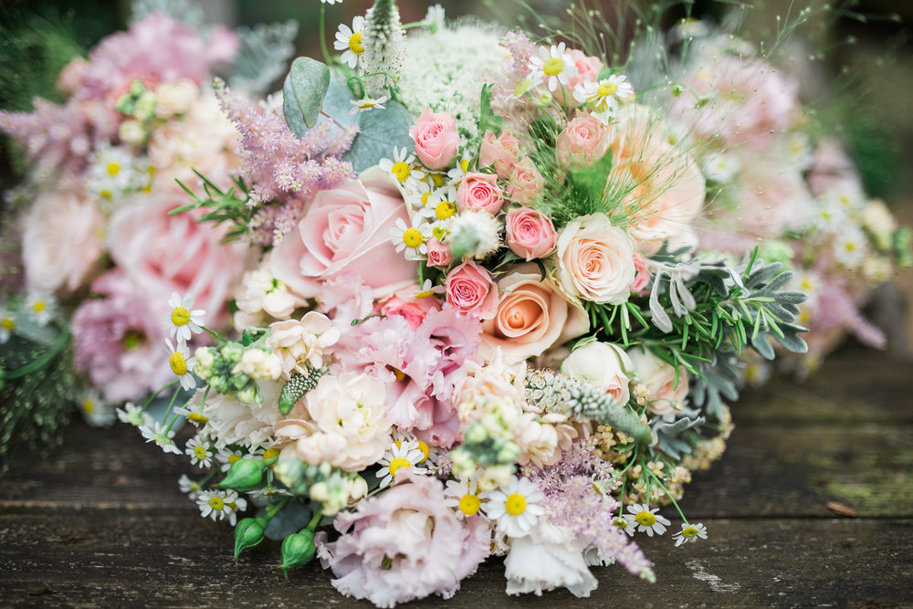  Pastel summer bouquet with herbs. 