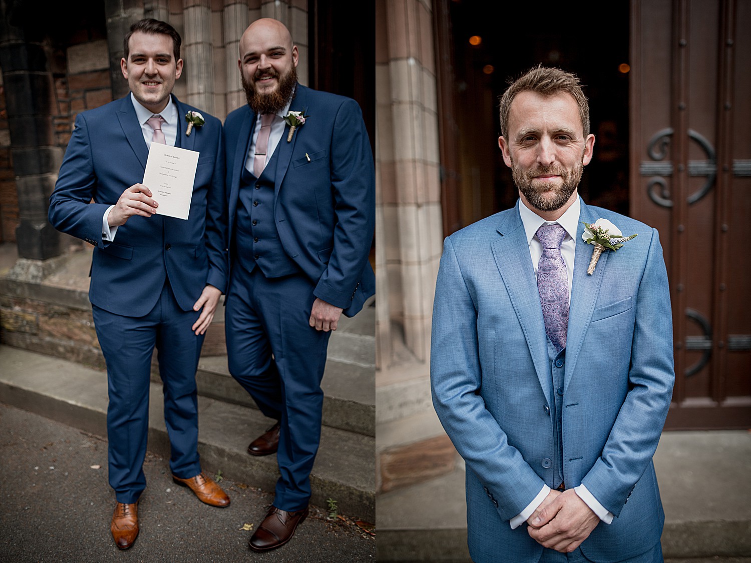 The groom and groomsmen wait at Mossley Hill church