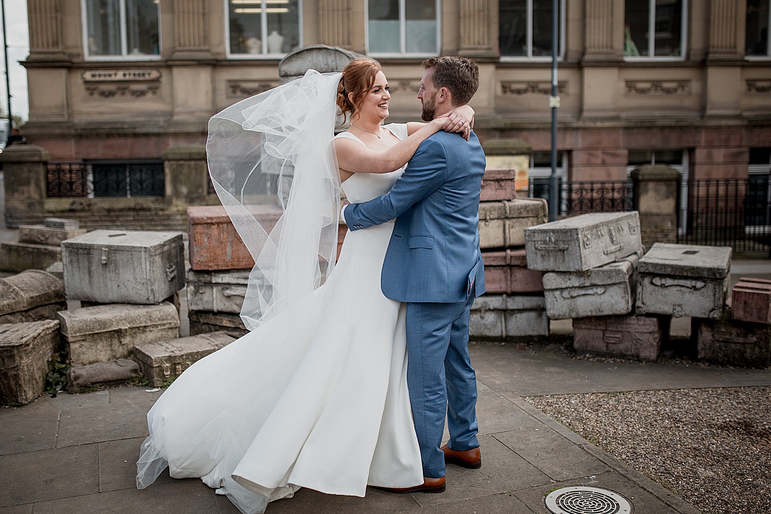 bride and groom dancing on Hope street in Liverpool