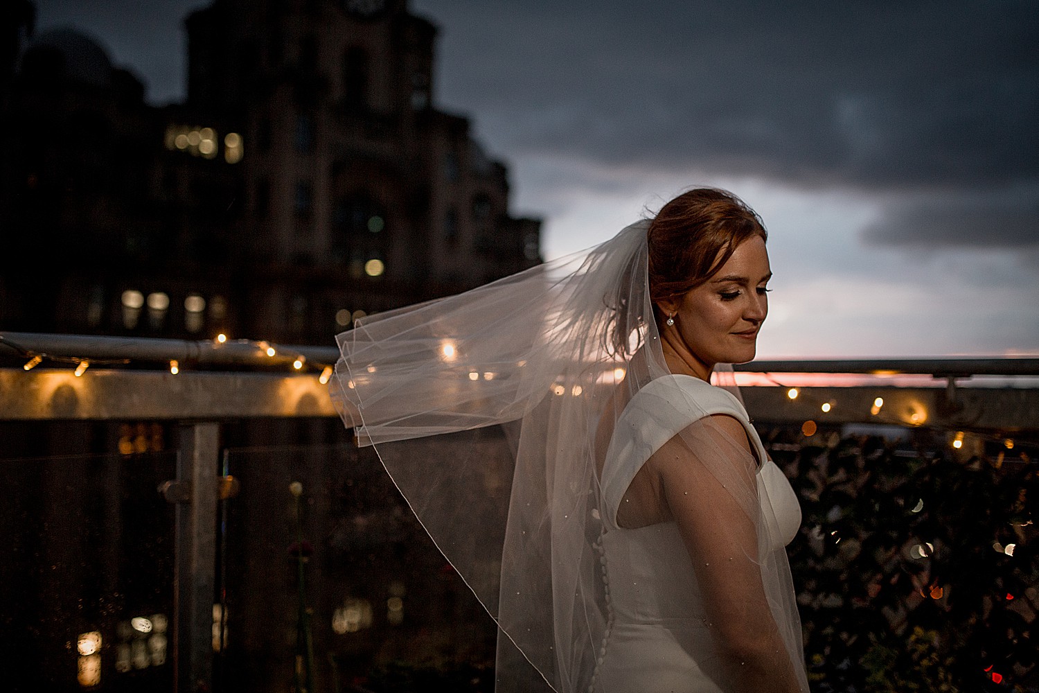 Bride at sunset at this Liverpool wedding
