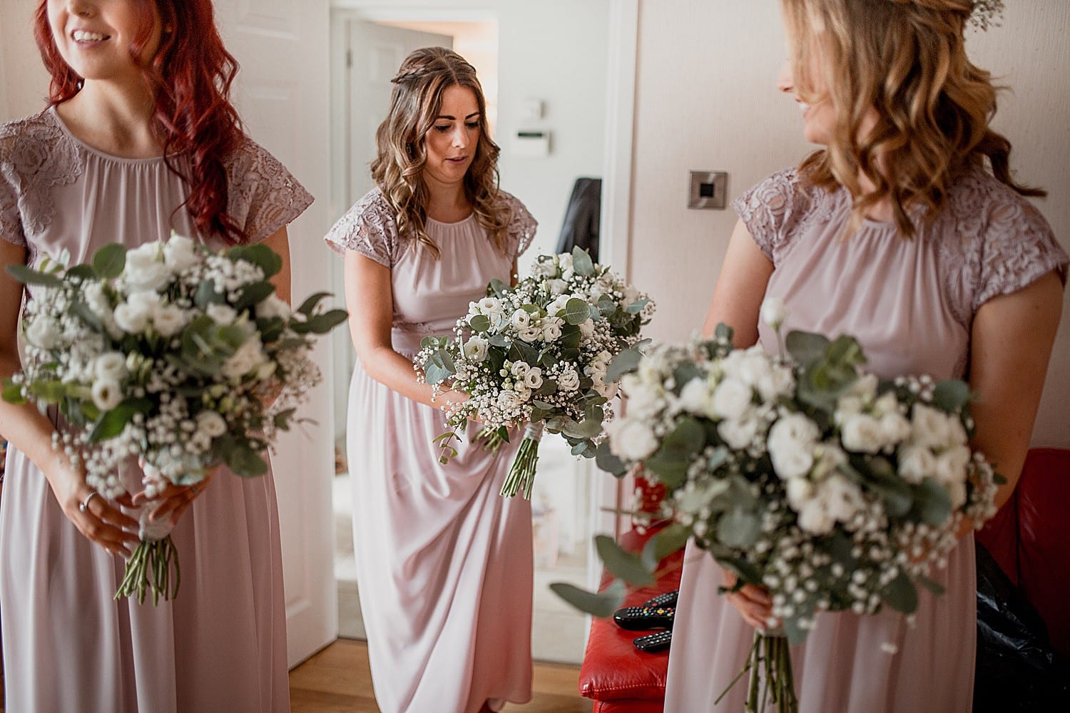 Bridesmaids and bouquets at Staffordshire wedding
