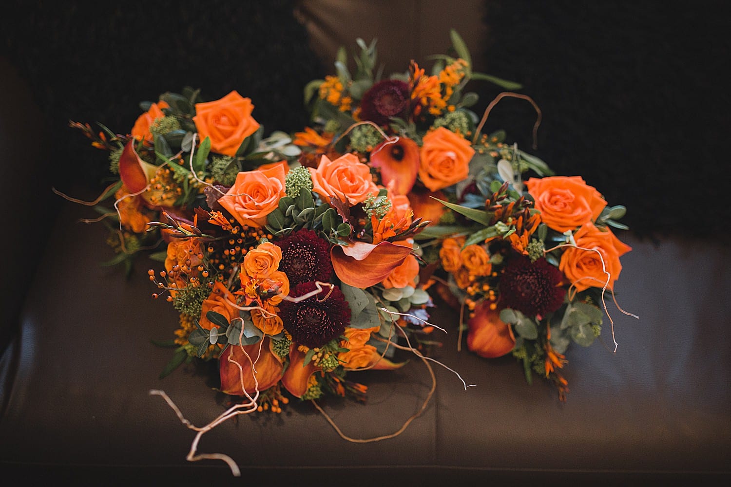 autumn russet bouquets at cheshire wedding