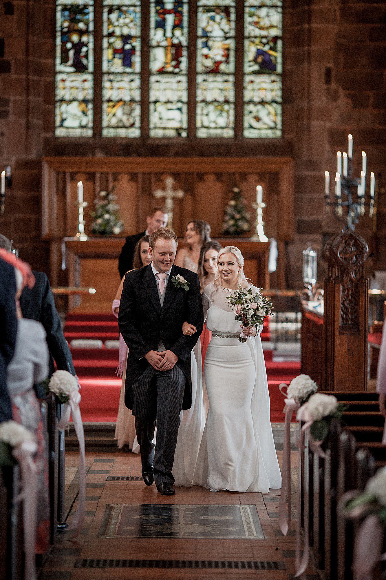 bride and groom at delamere manor church wedding