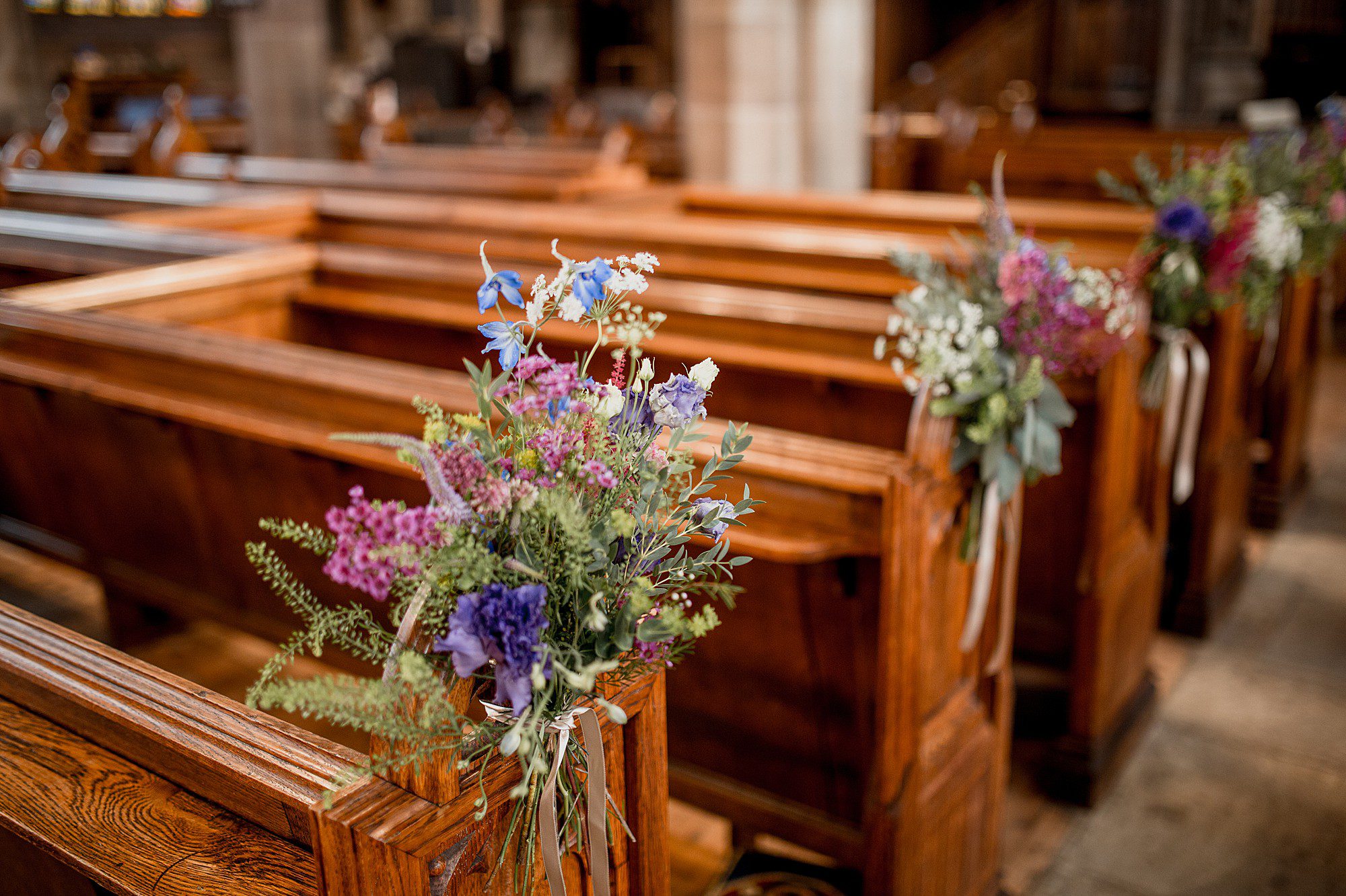 pew end flowers at bowden church
