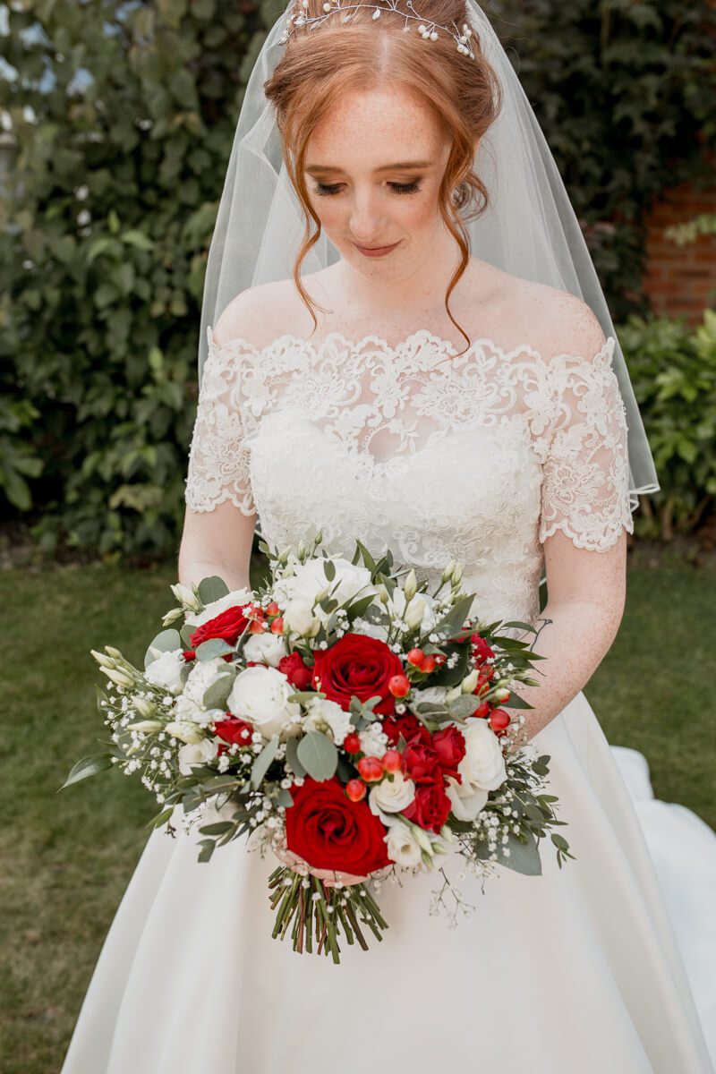 bride and bouquet at summer wedding