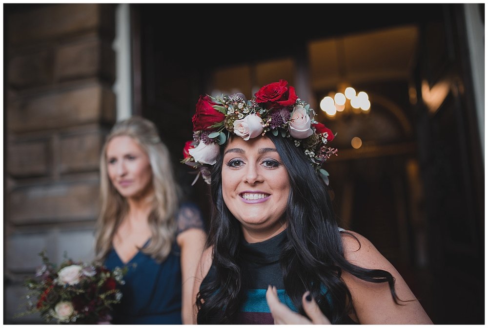  An amazing flower crown for Jen's maid of honour at Liverpool Town Hall. 